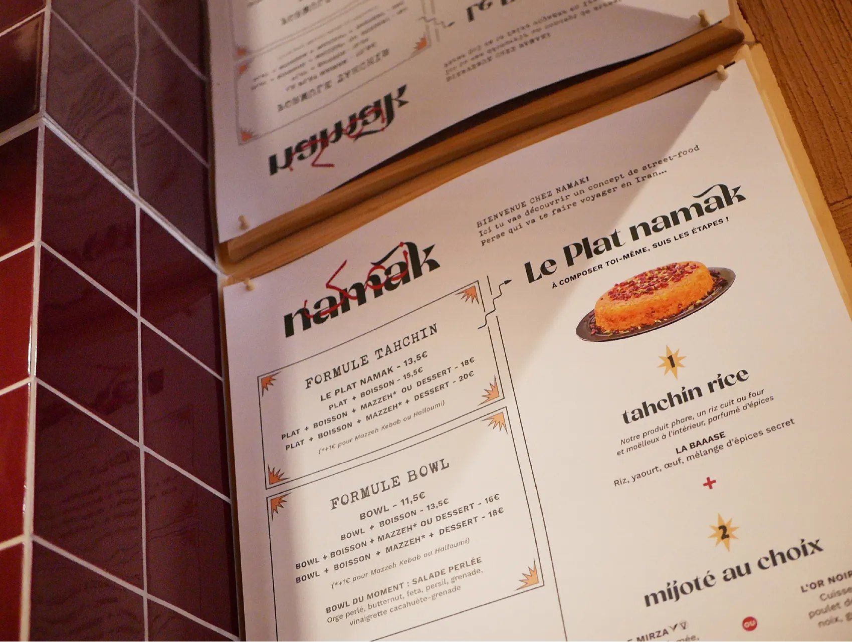 Mise en page affichage de menu de restaurant