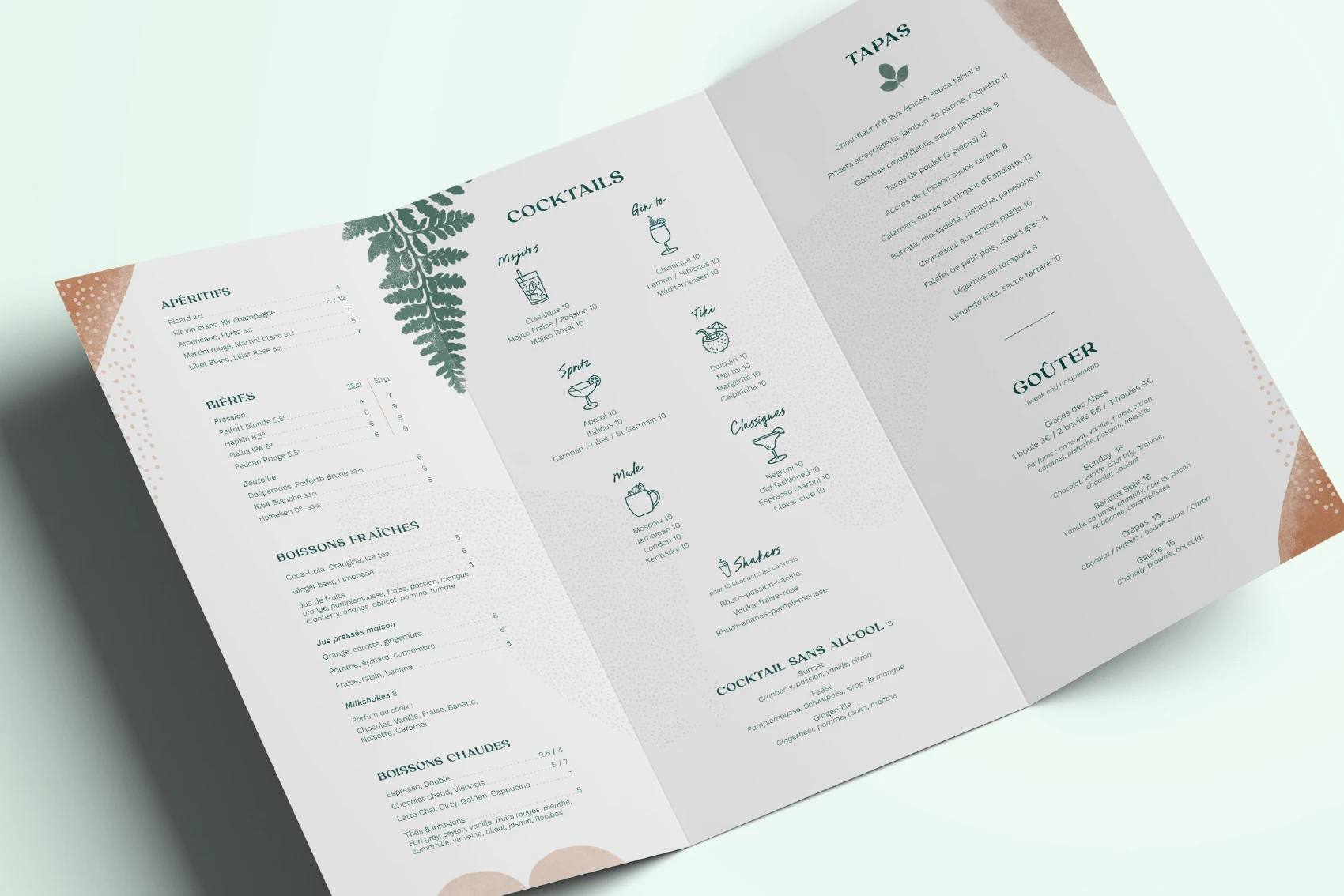 Création graphique de menu de restaurant en 3 volets